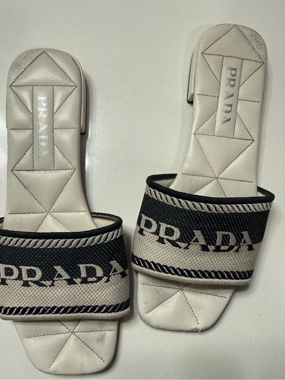 Prada Black and White Logo Slide Sandals